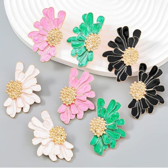 🔅🆕🔅 BoHo Pink White Black Green Daisy Flower Earrings✨ - Picture 1 of 13